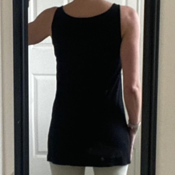 Eileen Fisher black 100% silk stretchy sleeveless blouse easy fit long tank top - Picture 4 of 7